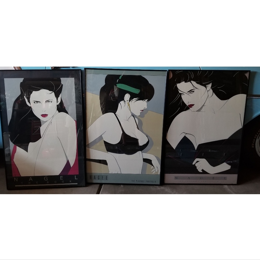 Vintage Original Patrick Nagel Framed 3 Piece Poster Art 3' X 2'